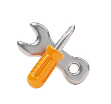 Screwdriver and Wrench tools construction support fix maintenance equipment 3d icon mockup illustration