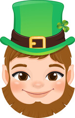 St. Patrick s Day with Smilling leprechaun head wearing green hat cartoon character