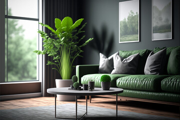 minimalist living room green concept. Generative AI