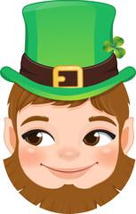 St. Patrick s Day with Smilling leprechaun head wearing green hat cartoon character