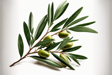 Isolated Olive with leaf on white background, copyspace, generative ai