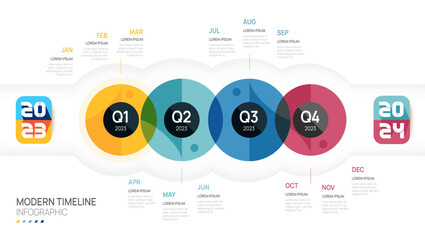 Infographic 2023 template for business. Modern  Timeline diagram calendar and 4 quarter topics, Can be used for vector infographics, flow charts, presentations, websites.