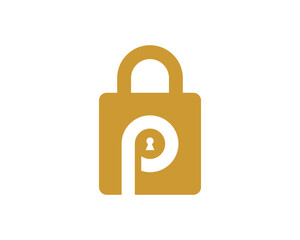 Padlock with P Letter silhouette in the middle