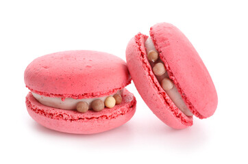 Tasty macaroons isolated on white background. Valentine's Day celebration