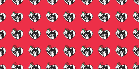 cat seamless pattern heart valentine flower rose kitten calico vector breed neko cartoon pet gift wrapping paper tile background repeat wallpaper doodle animal illustration design scarf isolated