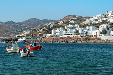 Fototapeta na wymiar Рarbor of Mykonos island with boats, Greece