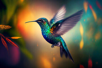 Hummingbird flying in the tropical forest