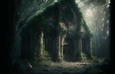 Abandoned temple in middle of a forest