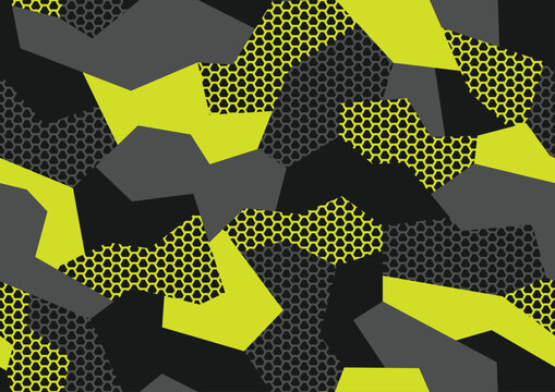 Geometric camouflage texture seamless pattern. Abstract modern military sport ornament for fabric and fashion textile print. Vector background.