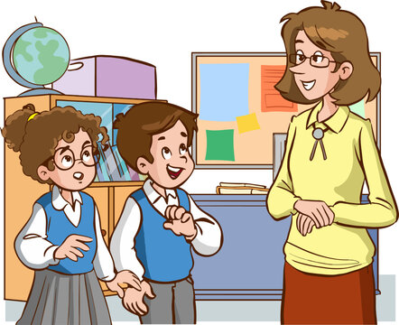 Teacher And Students Talking Cartoon Vector