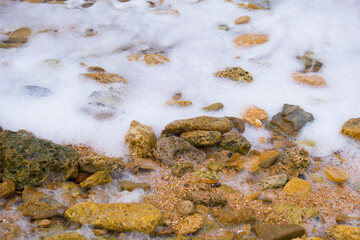Waves on the sea during sunset. Relaxation, enjoyment. Journey to the ocean, peace and happiness. High quality 4k footage.