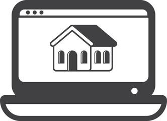 house building and laptop illustration in minimal style