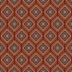 Ethnic tribal geometric pattern. Illustration paisley flower geometric diamond square shape seamless pattern background. Use for fabric, textile, home decoration elements, upholstery, wrapping.