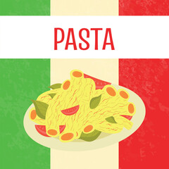 pasta background.Flat vector illustration.  Hand drawn illustration