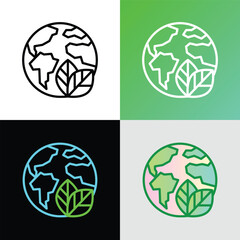 Eco friendly symbol for packaging. Thin line icon with Earth and leaf. Modern vector illustration.