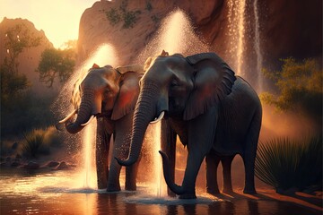 Fototapeta na wymiar Elephants in the jungle. Africa. Generative AI