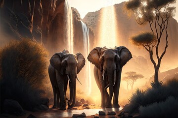 Fototapeta na wymiar Elephants in the jungle. Africa. Generative AI