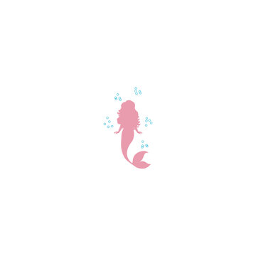 Mermaid Logo, Silhouette of a beautiful mermaid icon isolated on white background