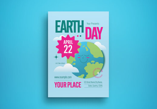 Blue Flat Design Earth Hour Flyer Layout