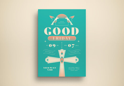 Cyan Art Deco Good Friday Flyer Layout