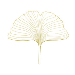 Gold Doodle Leaf organic line art. ginko leaves.