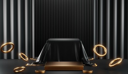 3D rendering of black podium background for black friday product on podium