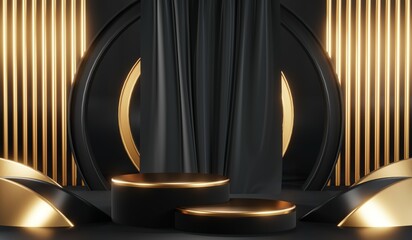 3D rendering of black podium background for black friday product on podium