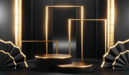 3D rendering of black podium background for black friday product on podium