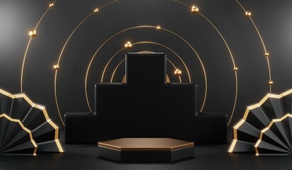 3D rendering of black podium background for black friday product on podium