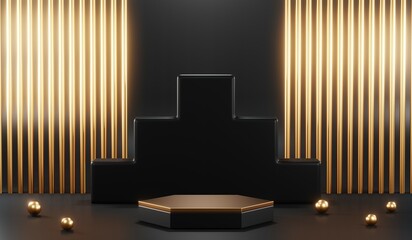 3D rendering of black podium background for black friday product on podium