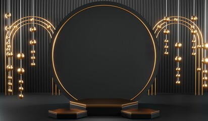 3D rendering of black podium background for black friday product on podium