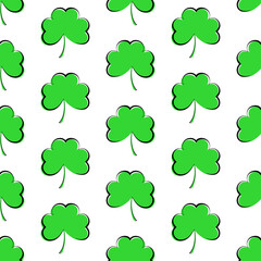 Green clover leaves on white background. Floral seamless pattern. Best for textile, wallpapers, wrapping paper, package, home decor and St Patrick's day decoration.