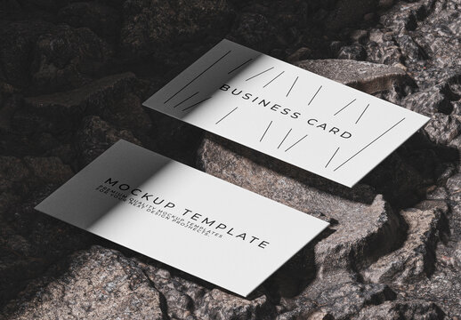 Business Card Mockup With Rock Background