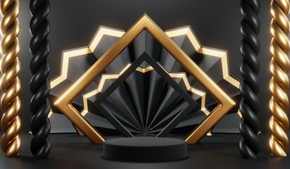 3D rendering of black podium background for black friday product on podium