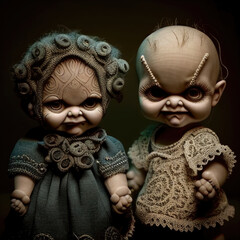 2 Scary Baby Dolls Looking. Generative AI