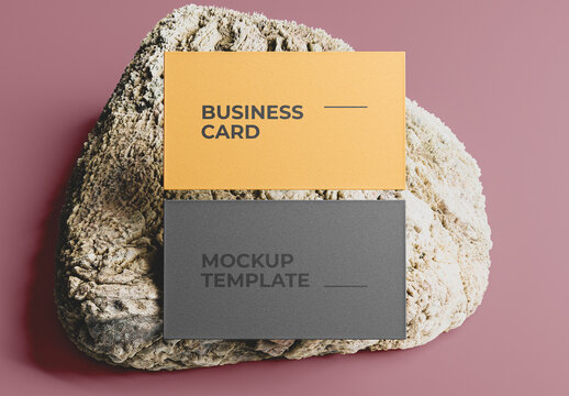 Floating Business Card Mockup With Rock