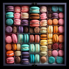 Macaroons Knolling Sorted By Color French Patisserie. Generative AI