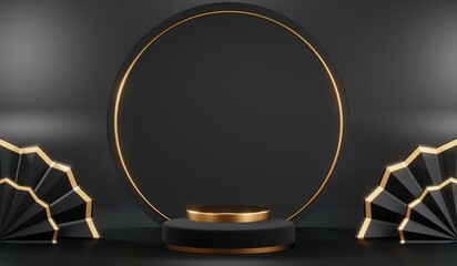 3D rendering of black podium background for black friday product on podium