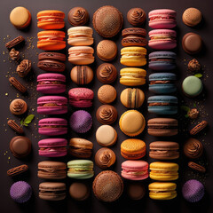 Macaroons Knolling Sorted By Color French Patisserie. Generative AI