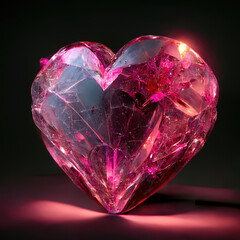 Glowing Pink Heart Shaped Crystal. Generative AI