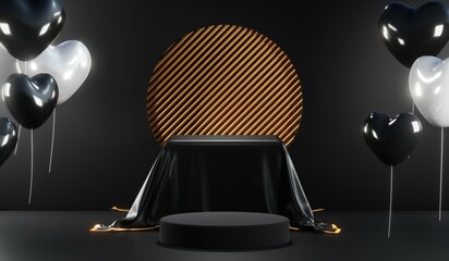 3D rendering of black podium background for black friday product on podium