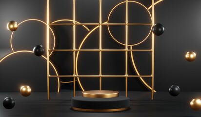 3D rendering of black podium background for black friday product on podium