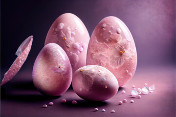 Easter Eggs Made Of Pale Rose Quartz. Wallpaper. Generative AI