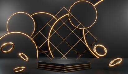 3D rendering of black podium background for black friday product on podium