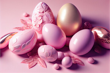 Easter Eggs Made Of Pale Rose Quartz. Wallpaper. Generative AI