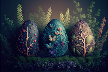 Easter Eggs Made Of Plants. Generative AI