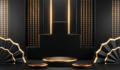 3D rendering of black podium background for black friday product on podium