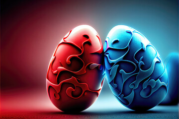 Easter Red And Blue Colors Eggs. Wallpaper. Generative AI