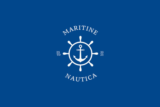 Marine Retro Emblems Logo With Anchor, Anchor Logo - Vector