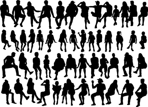 Black Silhouettes Of A People Sitting	